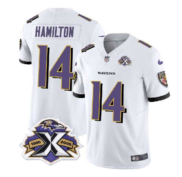 Men & Women & Youth Baltimore Ravens #14 Kyle Hamilton White 2023 F.U.S.E With Patch Throwback Vapor Limited Stitched Jersey
